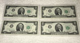 1976 Lucky Uncirculated Two Dollar Bill Crisp $2 Sequential 4 Notes Rare