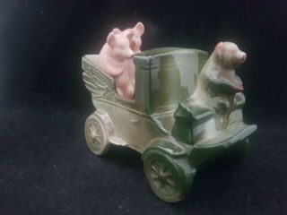 Rare Victorian Pig Fairing Two Pigs In Car & Pig Chauffeur German Porcelain