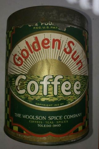 Rare Vintage Antique Golden Sun Tin Can Coffee 1 Pound Paper Label