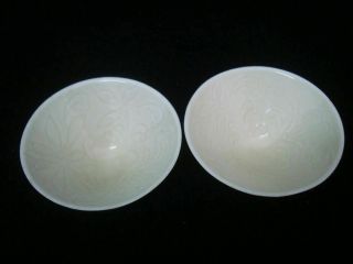 A Rare Old Chinese " Ding " Kiln Hand Carving White Glaze Porcelain Cups