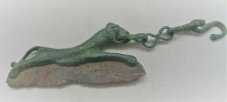 Extremely Rare Ancient Roman Bronze And Iron Military Razor Lion And Chain