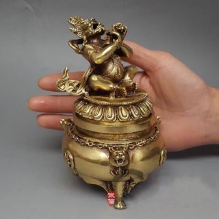 Antique China Buddhism Vajra King Kong Mahakala Brass Statue Incense Burner