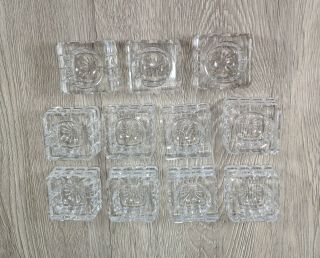 Vintage 11 Piece Set Of Crystal Open Glass Salt Cellars Rare Square