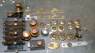 Vintage Antique Door Knobs Brass,  Copper,  Metal,  Misc Door Hardware 38 Items