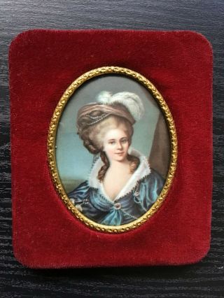 Miniature Vintage Portrait " Lady In Blue Gown” Circa Early 1800 