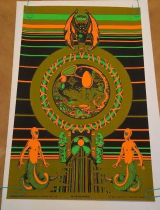 In The Beginning Vintage Houston Blacklight Poster Psychedelic 1970 Pin - Up 70 