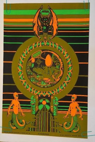 In The Beginning Vintage Houston Blacklight Poster Psychedelic 1970 Pin - up 70 ' s 2