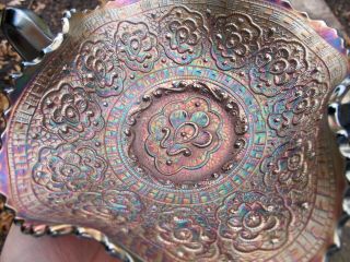 Fenton Persian Medallion Antique Carnival Glass Iridescent Bonbon Blue Bowl