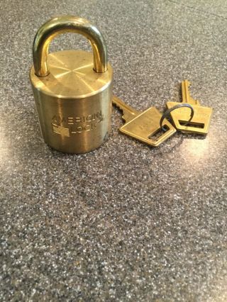 Rare American Lock Co Brass Padlock With Keys Us,  Military,  Army,  Round