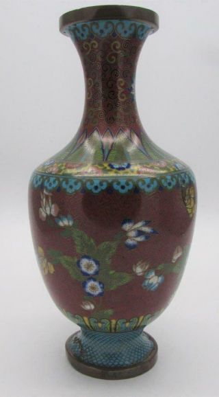 Antique Chinese Cloisonne Enamel Floral Vase - Fine Decoration Rare Colour