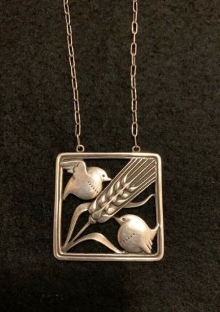 Rare Art Deco Georg Jensen /malinowski Sterling Silver Double Bird Necklace 93