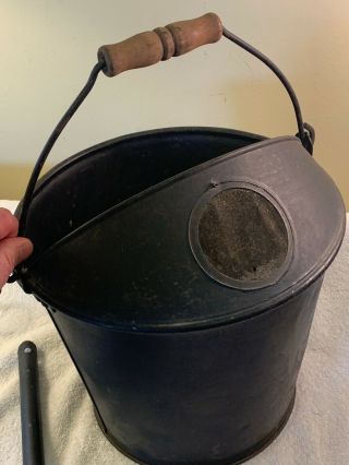 Vintage Black Metal Coal Ash Bucket Pail Scuttle Primitive Fireplace Stove 12x13 2