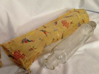 Antique 14 " Clear Glass Rolling Pin With Storage Bag