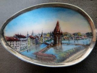 Antique Souvenir 800 Silver Spoon,  Enameled Bowl & Handle,  Lucerne,  Switzerland