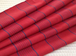 Antique French Ticking Fabric Cotton Red With Blue Stripes Rare Early 1900 
