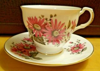 Royal Dover China - Teacup And Saucer With Pink Flowers - England