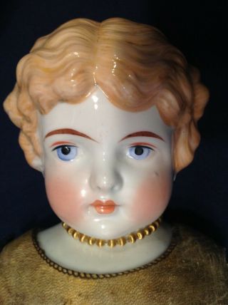 Antique German China Head Doll,  18 ",  Blonde Low Brow Light Blue Eyes (hc)