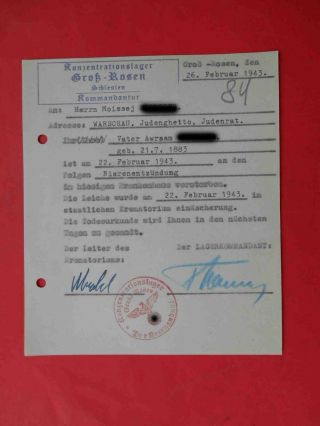 Kz Lager Gross Rossen 1943 Rare Document Judaica To Ghetto Type 2