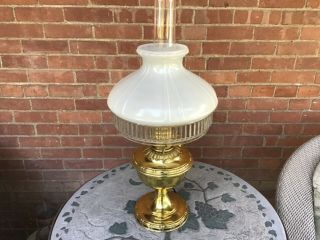 C Antique Aladdin Brass 7 Kerosene Oil Lamp W/glass Shade Electrified