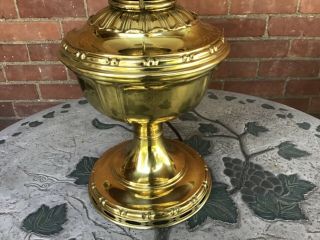 C Antique Aladdin Brass 7 Kerosene Oil Lamp W/Glass Shade Electrified 2