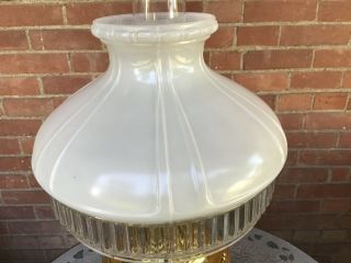 C Antique Aladdin Brass 7 Kerosene Oil Lamp W/Glass Shade Electrified 3