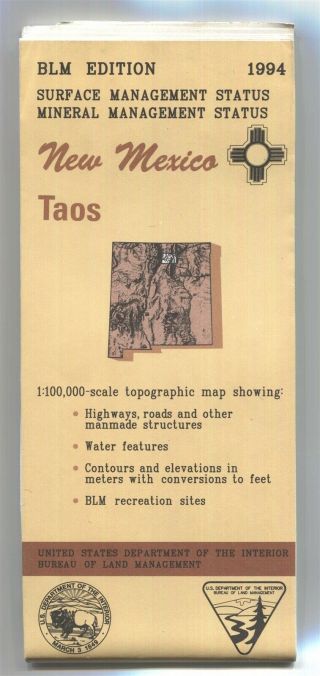 Usgs Blm Edition Topographic Map Mexico Taos 1994 Mineral,  Surface 100k