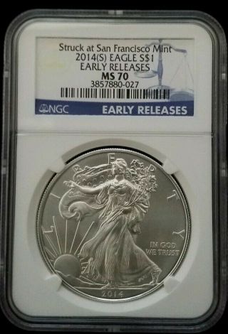 2014 $1 American Silver Eagle NGC MS70 First Releases Rare Blue Label 3