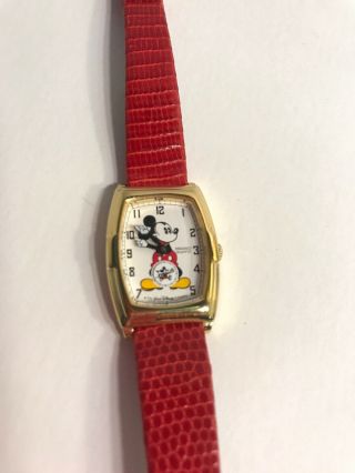Vintage Seiko Mickey Mouse Watch 2k02 - 5019 Disney Red Leather Band