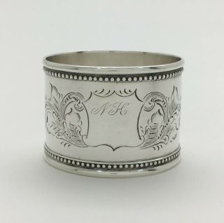 A Antique Bright Cut Engraved Sterling Silver Napkin Ring " Nk "