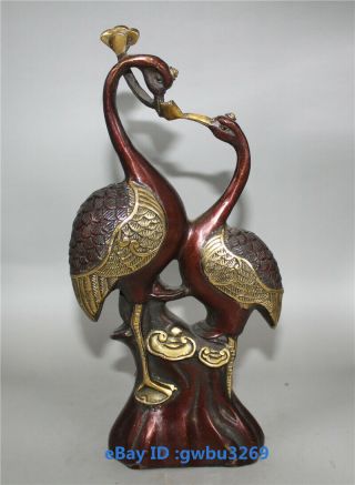 Chinese Bronze Gilded Statue Carved Crane Decoration W Qianlong Mark - 天长地久