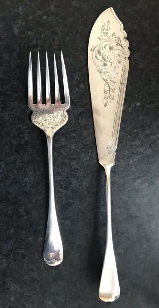 Antique Walker & Hall Large Epb Silver Plated Serving Fish Knife And Fork Set