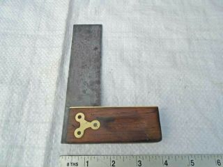 Antique Rare Stanley Rule & Level Co Usa 4 1/2 " Mahogany & Brass Set Square Tool