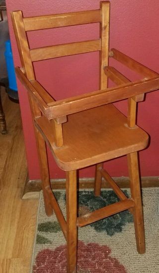 Charming Old Vintage Wooden Doll High Chair W/lift - Up Tray