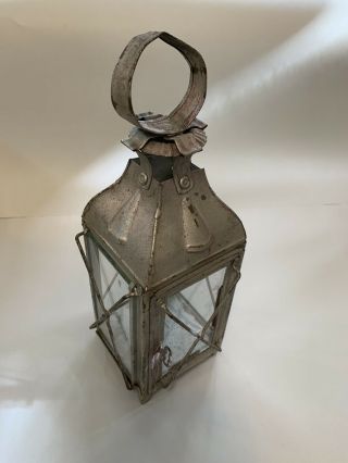 Antique “cage” Style Candle Lantern,  Tin And Glass