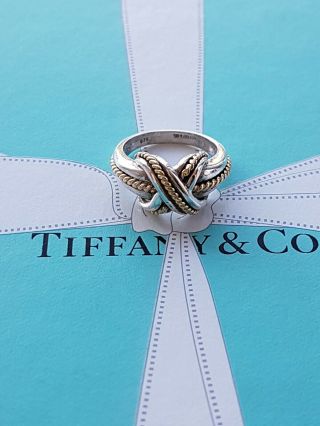 Authentic Vintage Very Rare Tiffany & Co Silver & 18k Gold Cross X Ring