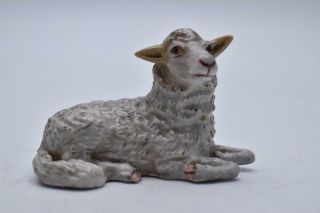 Antique 19thc Miniature German Porcelain Sheep - Hand Painted