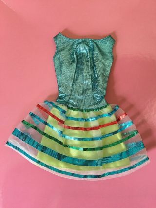 Vintage 1960’s Mattel Barbie Clothes Turquoise Satin Striped Dress