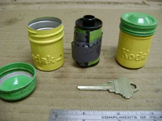 Vintage Antique Kodak Film Canister W/ Lid Metal 35mm Container X2 - Plus A Roll