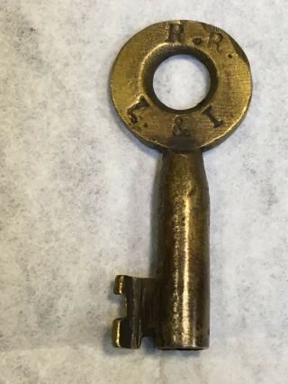 Rare Antique Vintage Brass Barrel Key Stamped L & I R.  R.