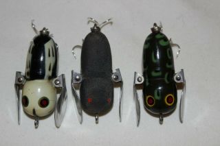 3 Vintage Heddon Tiny Crazy Crawler 1 3/4 " Fishing Lures Decent