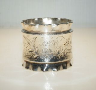 Antique Victorian Silver Plated Napkin Ring Monogram M G Y Floral