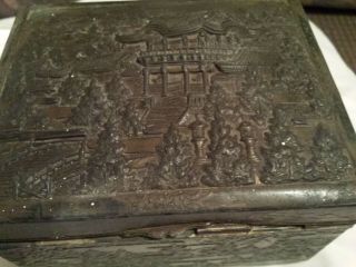 Old Japanese Metal Box,  Lined In Wood