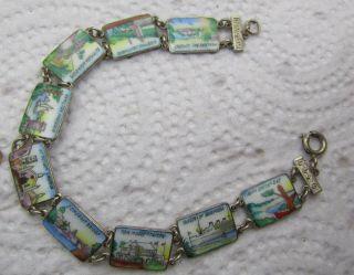 Vintage Silver Travel Souvenir Enamel Panel Bracelet Bermuda Rare 7 "