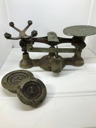 Vintage General Store Counter Scale Cast Iron John Chatillon & Sons W/weights 4