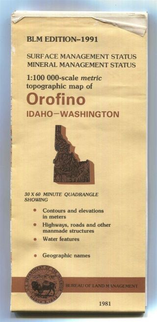 Usgs Blm Edition Topographic Map Orofino - Idaho Washington - 1991/1981 - Mineral