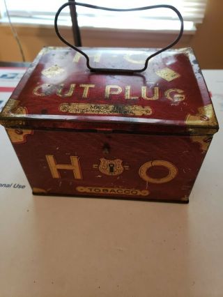 Rare Vintage Antique Tobacco Tin Lunch Pail Style H - O Cut Plug Looks Great