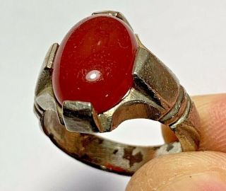 Ancient Roman Silver Ring With Rare Red Stone 10.  4gr 31mm (inner 22mm)
