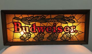 Rare Vintage Budweiser Stained “glass Look” Lighted Sign Mancave Bar Sign Decor