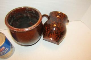 Two Antique Primitive Redware Pottery 19th Century Vessels Fresh Estate Find