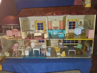 Disney Vintage Marx Metal Tin Litho Dollhouse Doll House Furniture People 2